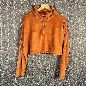 Urban Outfitters Women's Orange‎ Crop Fleece Mock Neck 1/2 Zip Boho Size M